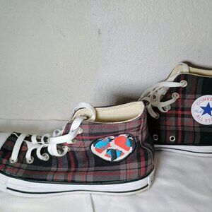 Converse Chuck Taylor All Star World Peace Red Plaid Sneakers Sz M6 W8-FREE SHIP